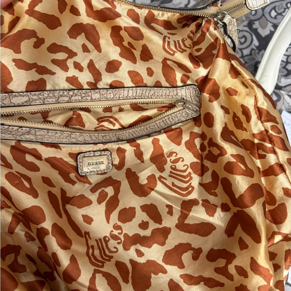 GUESS Brown Canvas Logo Tote with Contrast Trim - Picture 6 of 7